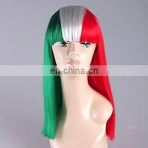 Green White and Red Colorful Fan Wig Straight Synthetic Wig FW2152 thumbnail-1