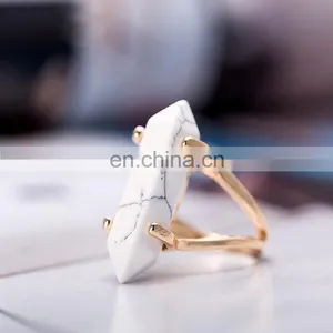 Latest Design Unisex Rocker Hexagon White Textured Crystal Quartz Wand Double Terminated Point Ring thumbnail-3