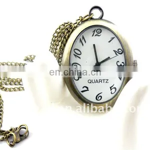 W140 Wholesale Antique Brass Bronze Pocket Watch Chain Charm Pendant Watch Necklace Nickel Free Lead Free thumbnail-1