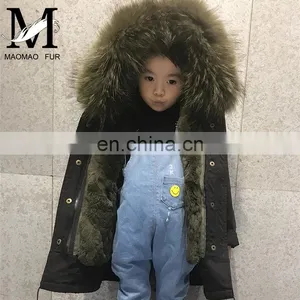 High Quality Manufacture Fashionable Winter Rose Red Rex Rabbit Fur Lining Baby Fur Parka Coat thumbnail-3