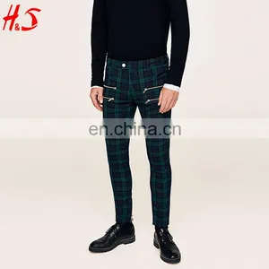 New Style Wholesale Man Fashion Slim Fit Checked Trousers With Zips thumbnail-1