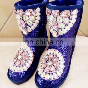 Aidocrystal New Desigh Bling Sequins Boots With Rhinestone Women Winter Warm Fur Boot thumbnail-4