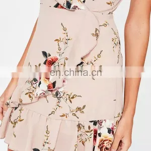 Wholesale Sexy Ladies One Piece Backless Summer Floral Print Wrap Mini Dress thumbnail-4
