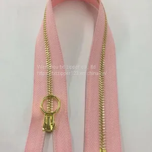 #3 #4 #5 #8 Metal Brass Zipper With Golden Teeth, Golden Circle Puller Open End thumbnail-2