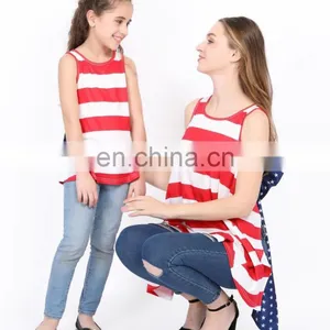 Family Outfits Summer Mom And Me Matching American Flag Print Sleeveless Vest T Shirt Tops (this Link for Girls,1-12years) thumbnail-1