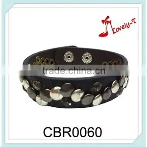 Latest Designs One Layer Hip Hop Press Stud Rivets Leather Punk Bracelet,leather Fashion Rivets Bracelet thumbnail-2