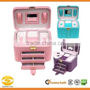 Faux Leather Jewelry Box Jewelry Storage Case With Mirro and Drawers thumbnail-1