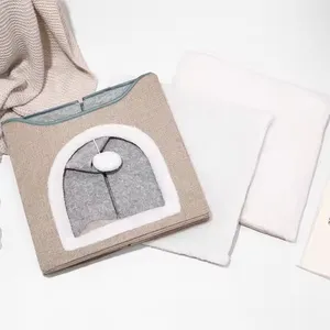 Meow Love High Quality Foldable Cat Scratcher House Covered Kitty Cave Beds Cute Modern Cat Condo for Indoor Cube House thumbnail-3