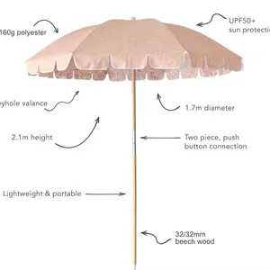 Wholesale 7FT Fringe Beach Umbrellas Outdoor Patio Umbrella With UPF50+ UV Protection OEM Customized Striped Polyester thumbnail-5