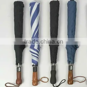 Windproof Strong Wood Handle 2 Folding Umbrellas thumbnail-1