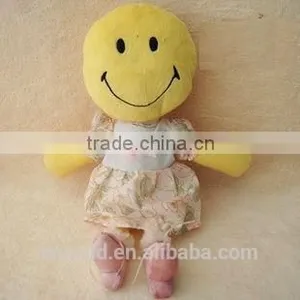 Stuffed Soft Smiling Cloth Rag Doll/ Yellow Smiling Face Rag Doll With Skirt thumbnail-1