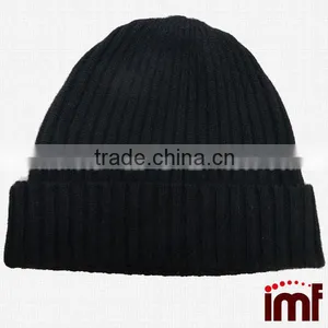 Ladies Ribbed 100% Cashmere Beanie Hat thumbnail-1