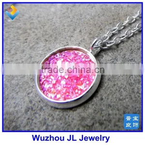 12MM Round Pink Drusy Stone Necklace Hot Pink Druzy Necklace thumbnail-1