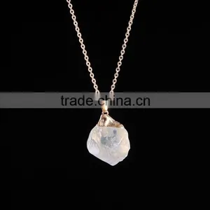 Factory Supply Hot Selling Rose Quartz Natural Stone Necklace Drusy Agate Gems Pendant Necklace SMJ0120 thumbnail-5