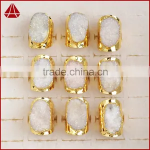 High Quality White Agate Druzy Stone Jewelry Cuprum Rings Coated Druzy Cuff Rings thumbnail-6