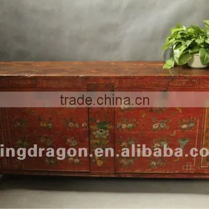 Chinese Antique Furniture Pine Wood Shanxi Two Door Hand Painted Cabinet thumbnail-1