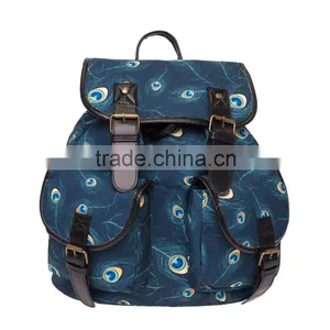 2016 3d Printed Peacock Feather Vintage Canvas Rucksacks Cute School Satchel Rucksack Backpack Campus Bag thumbnail-1