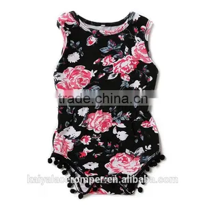 Wholesale Baby Girl Clothes Romper Black Fabric Flower Printing Newborn Baby Cotton Clothing thumbnail-1
