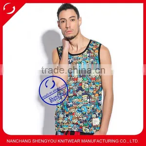 2015 Fashion Design 100 Cotton Mens Full Printed Tank Top thumbnail-1