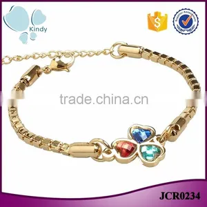 Fancy Jewelry Stainless Steel Gold Chain Zircon Clover Pendant Bracelet for Girls Supplier's Choice thumbnail-1