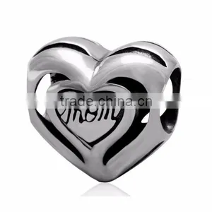 Genuine 925 Sterling Silver European Bead Charm Heart Mom Beads thumbnail-1
