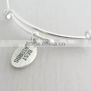 Factory OEM Silver Best Friend Charm Bangle Adjustable Wire thumbnail-1