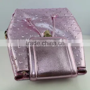 Stylish Shinning Pink Leather Cute Girls Small Daily Leisure Backpack thumbnail-6