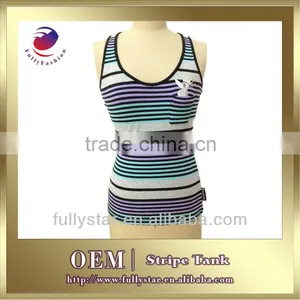 Sleeveless Print t Shirt Stripe Lady t Shirt Custom Girl Stripe T-shirt thumbnail-1