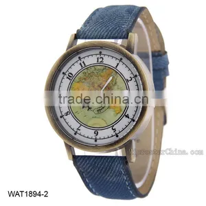 World Map Jean Canvas Wrist Watch thumbnail-2