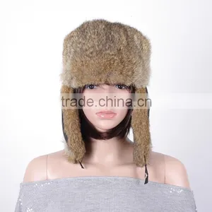 Women Winter Rabbit Fur Earflap Military Ushanka Russian Trooper Hat Winter Fur Hat KZ150127 thumbnail-1
