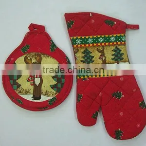 Glove+ Mat Cotton Red Flower Baking Oven Mitts Microwave Oven Kitchen Tools thumbnail-3