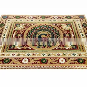RAJWADI CHOWKI-PATLA / SITTING STOOL - PEACOCK DESIGNED WOODEN HANDMADE 15"x21"x3" CHOWKI PATLA-G.M. thumbnail-1