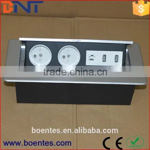 Tabletop/Desktop Pop Up Power Outlet With French Standard Sockets+USB+Data thumbnail-1