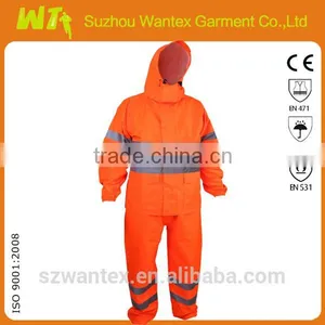 New Design Hot High Vis 100% Polyester Safety Rainsuits Rain Coats thumbnail-1