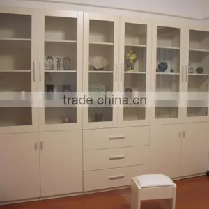 Books White Wooden Glass Display Cabinet thumbnail-1
