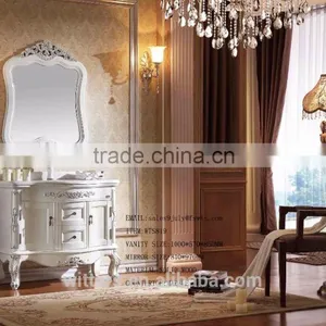 Antique Wooden Bathroom Vanity Furniture in White With Mirror WTS345 thumbnail-2