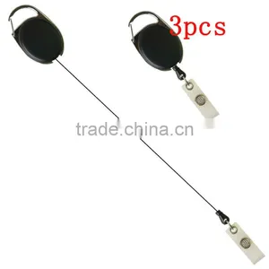 3 x Black PC Carabiner Style Retractable Key ID Card Badge Key Reel Holder Clip thumbnail-1