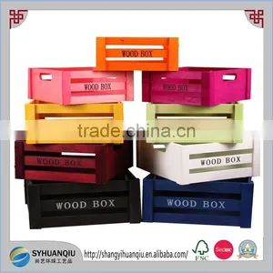 Nested Wood Crates - Orange Decorative Wooden Crate Set With Handles S/3 29x28x13cm thumbnail-1