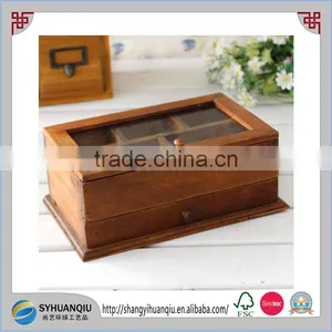 Europe Style Vintage Wooden Tea Packing Display Box With Glass Lid thumbnail-1