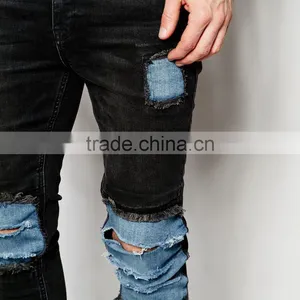 Fashion Rock Hip Hop Two One Men Ripped Jeans Slim Fit thumbnail-3