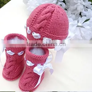 Baby Hand Knitted Hats With Shoes Winter Fashion Crochet Clothes Set For Kids thumbnail-2