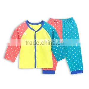 Spring Autumn Polka Dots Red Sky Blue Kids Pajamas Girl Nightwear thumbnail-4