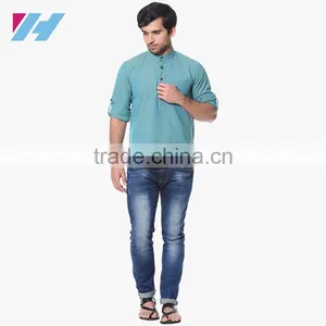 Men Fashion Long Sleeve Blue Striped Kurta thumbnail-4