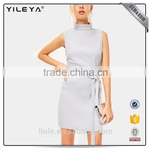New Design Summer Ladies Lovely High Neck Tie Waist Mini Shift Casual Dress thumbnail-1