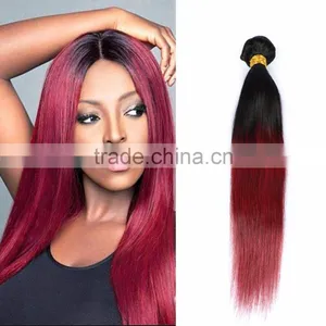 Factory Wholesale Unprocessed Ombre Hair Extension Bundles #1b/99j Color Malaysian Human Hair, Red Wine Colored Malaysian Hair thumbnail-1