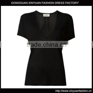 Custom Womens V Neck Blank Plain T Shirts,Pure Black Cotton V Neck T-Shirts For Women thumbnail-1