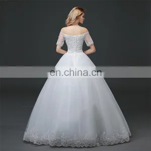 HS1621 2017 Full Length Girl Flower Dress Off Shoulder White Puffy Ball Gown Bridal Dress thumbnail-3