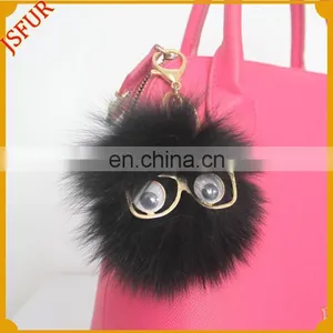 Factory Wholesale Glasses Fox Pom Pom Fur Keychain For Bag Charm thumbnail-1