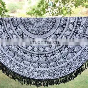 72" Indian Black Hippie Mandala Round Bohemian Beach Throw Table Cover Wall Hanging Yoga Mat thumbnail-1