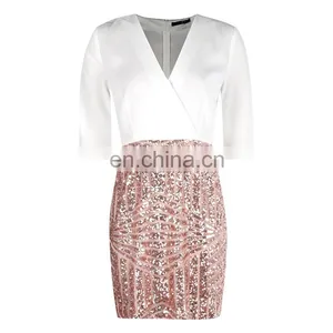 Custom Summer Sexy Sequin Half Sleeve Women Mini Bodycon Dress thumbnail-3